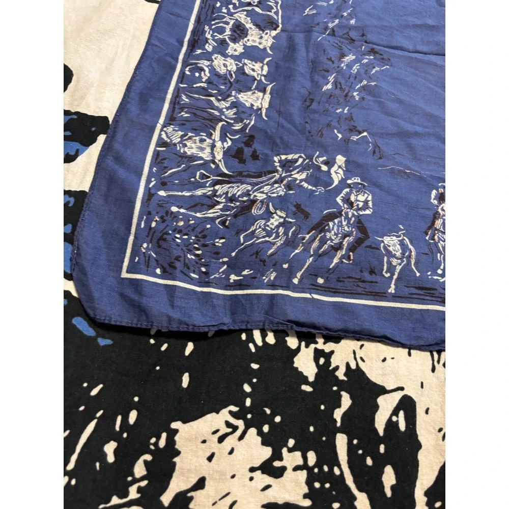 Vintage Blue Western Cowboy Cattle Bandana 100% Cotton Scarf RN 13960